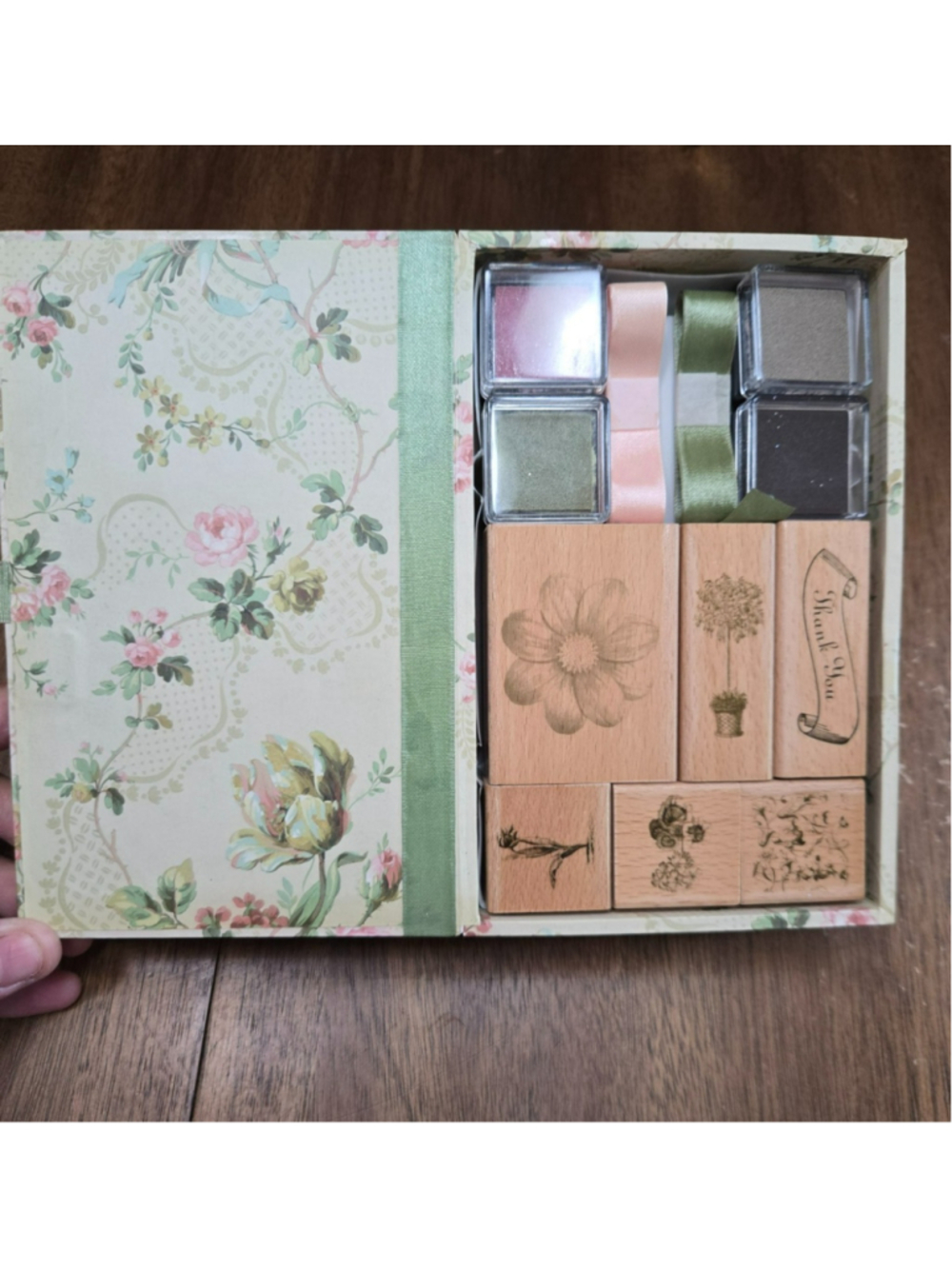 VINTAGE Anna Griffin Floral Garden 12pc Rubber Stamp Kit Keepsake Box Unused